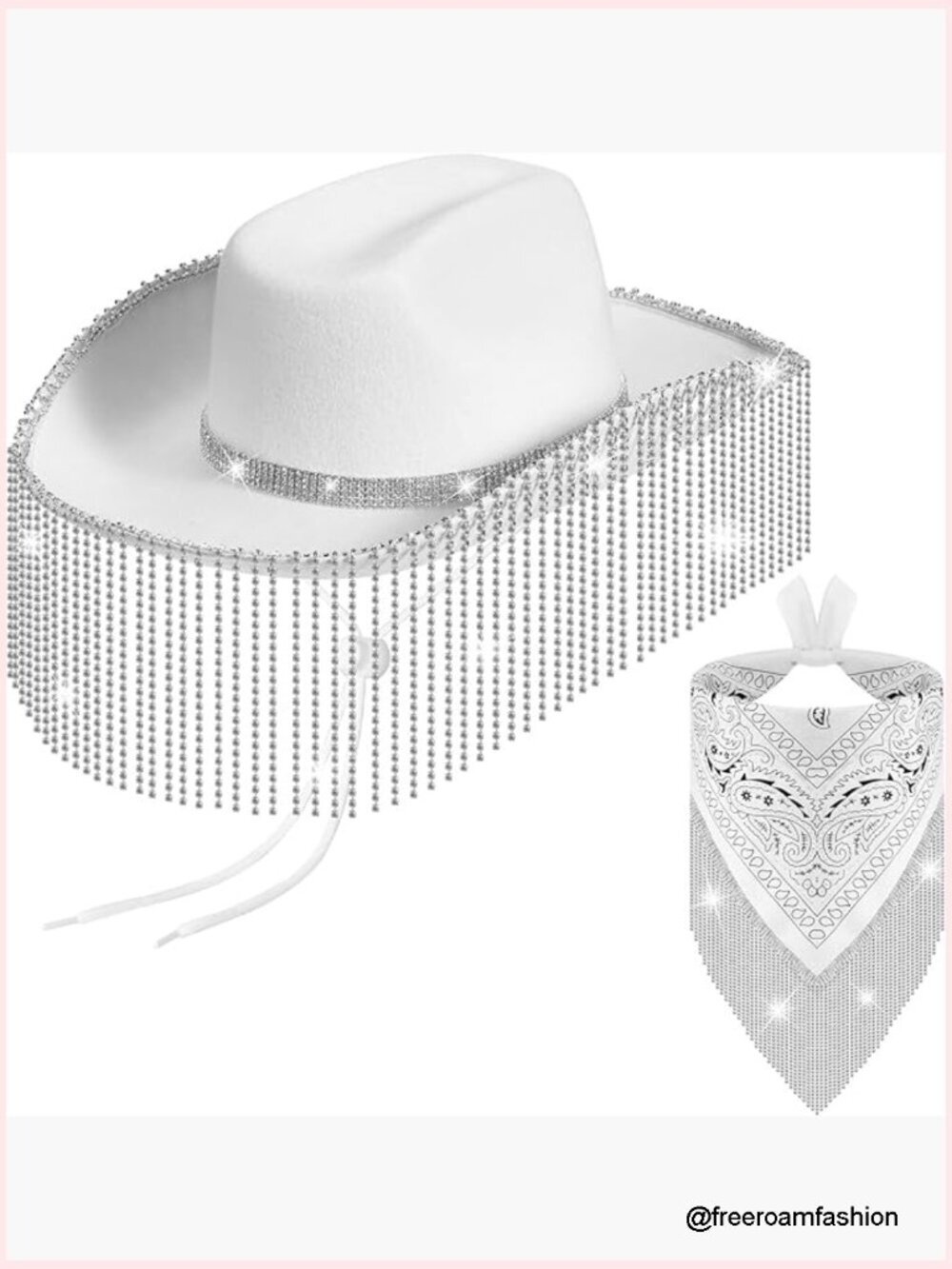 Rhinestone Cowgirl Hat with Fringe Bandana Set for Western Parties